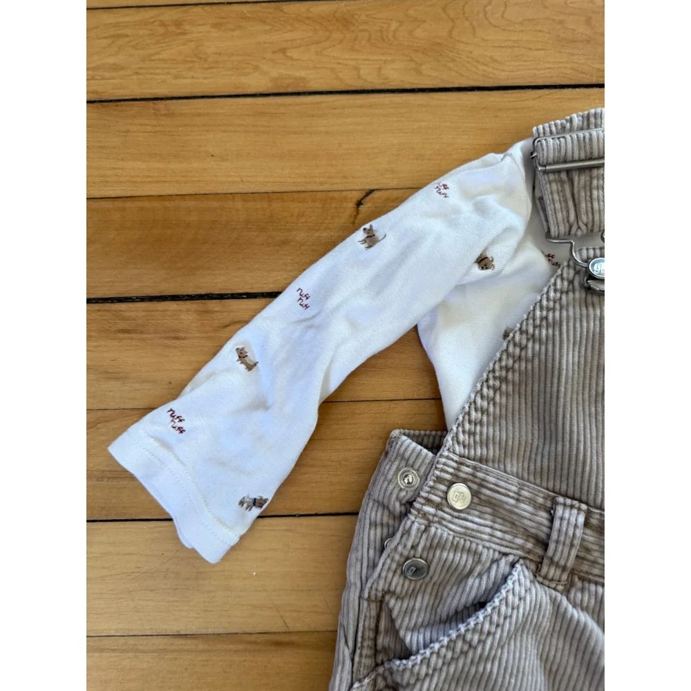 Gymboree bintage corduroy overalls and long sleeve dog embroidered‎